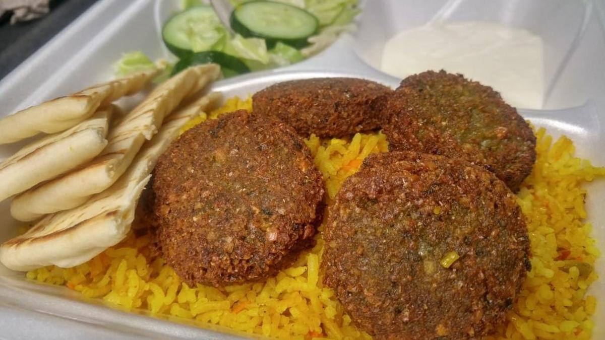 A falafel platter from Infinium Stop in Fircrest.