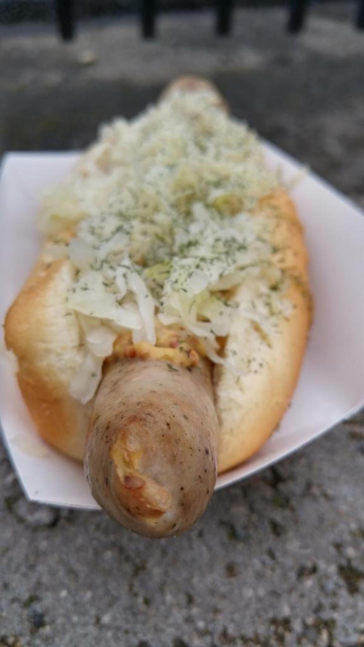 A wurst sausage from The Red Hot at Cheney Stadium.