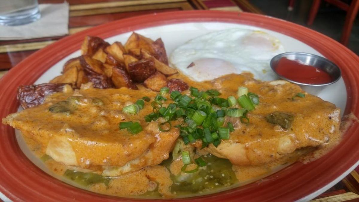 Matador’s biscuits and gravy are made with chorizo gravy, eggs any way and roasted potatoes.