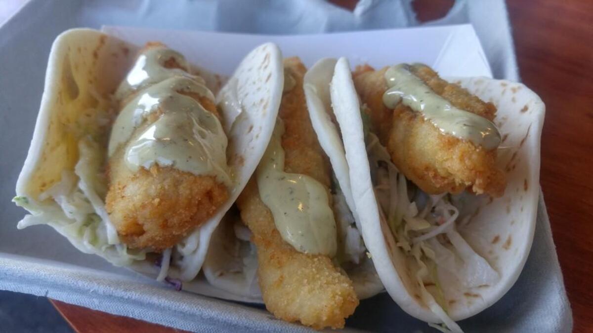 A trio of fish tacos at the Ivar’s stand at Cheney Stadium from the 2017 Rainiers season.