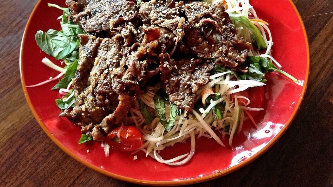 A dish of green papaya salad with bulgogi from Lele East West, which opened last week on Tacoma Mall Boulevard in the former home of Wendy’s II, a Vietnamese restaurant. This is the third restaurant for Dza-Thao H. Le, who opened her first Lele restaurant in Tacoma’s Hilltop neighborhood.