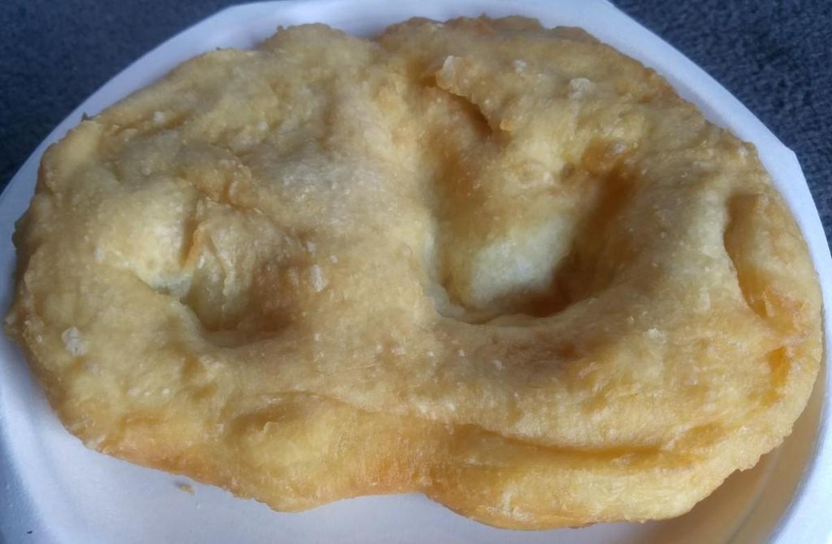 The Frybread Factory sells its frybread plain from its mobile trailer at farmers markets.