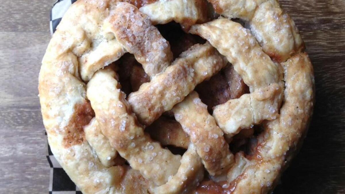 An apple pie from Tattered Apron Bakery.