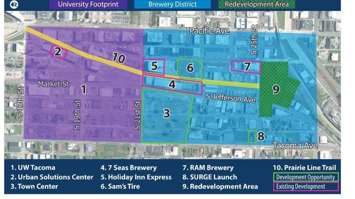 A document from the City of Tacoma notes the placement of a future taproom expansion for The Ram, along with other developments that are proposed or underway.