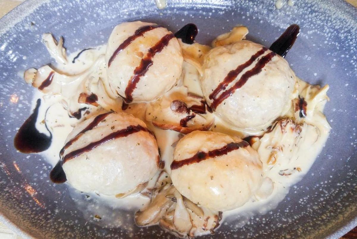 Bouncy dumplings in a mushroom cream sauce at Wilder Local Fare + Libations.