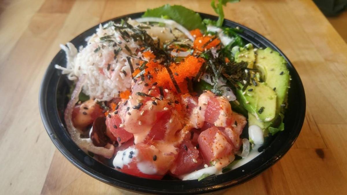 The ahi poke tuna bowl with a drizzle of spicy mayo sauce from Aloha Poke in Fircrest.
