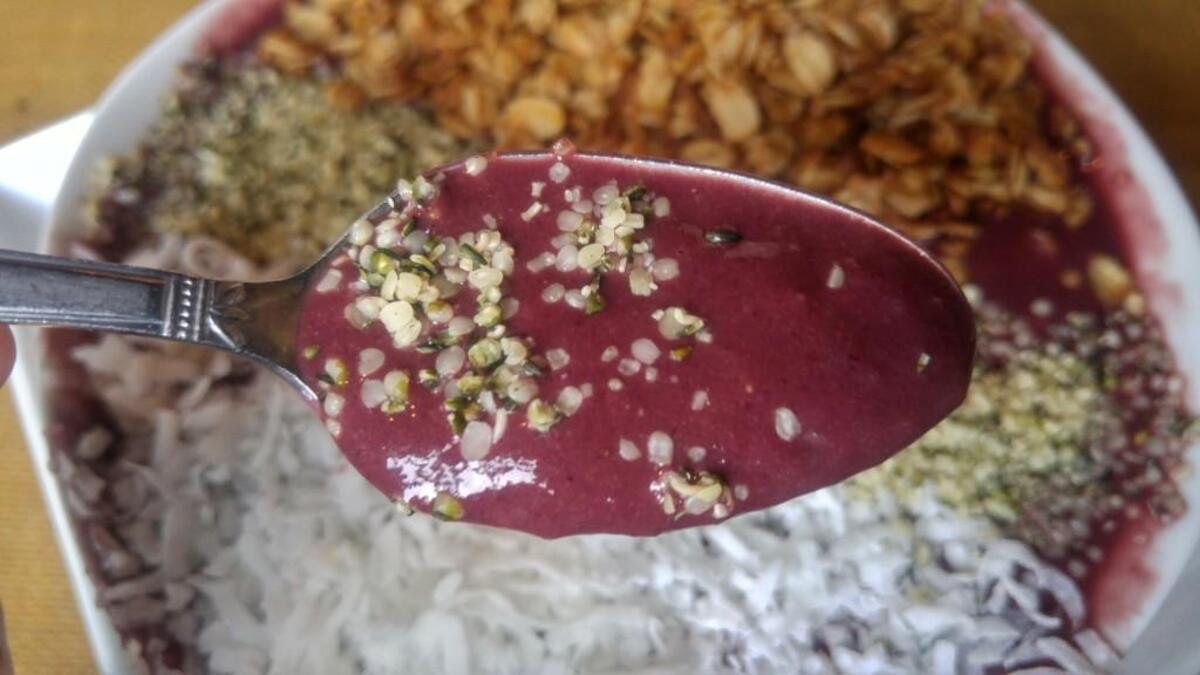 The smoothie base is made with acai berries, fresh squeezed orange juice and frozen bananas at MarKee in Old Town.