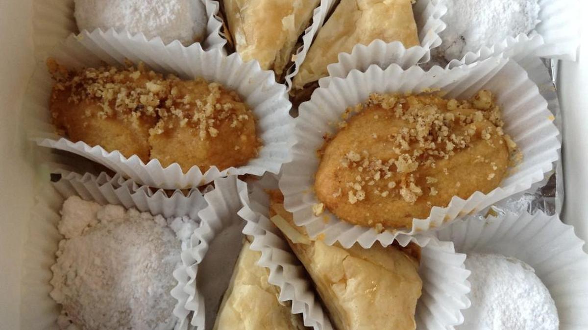 
A box of mixed pastries is available upstairs in the bakery room at St. Nicholas Greek Orthodox Church. 
