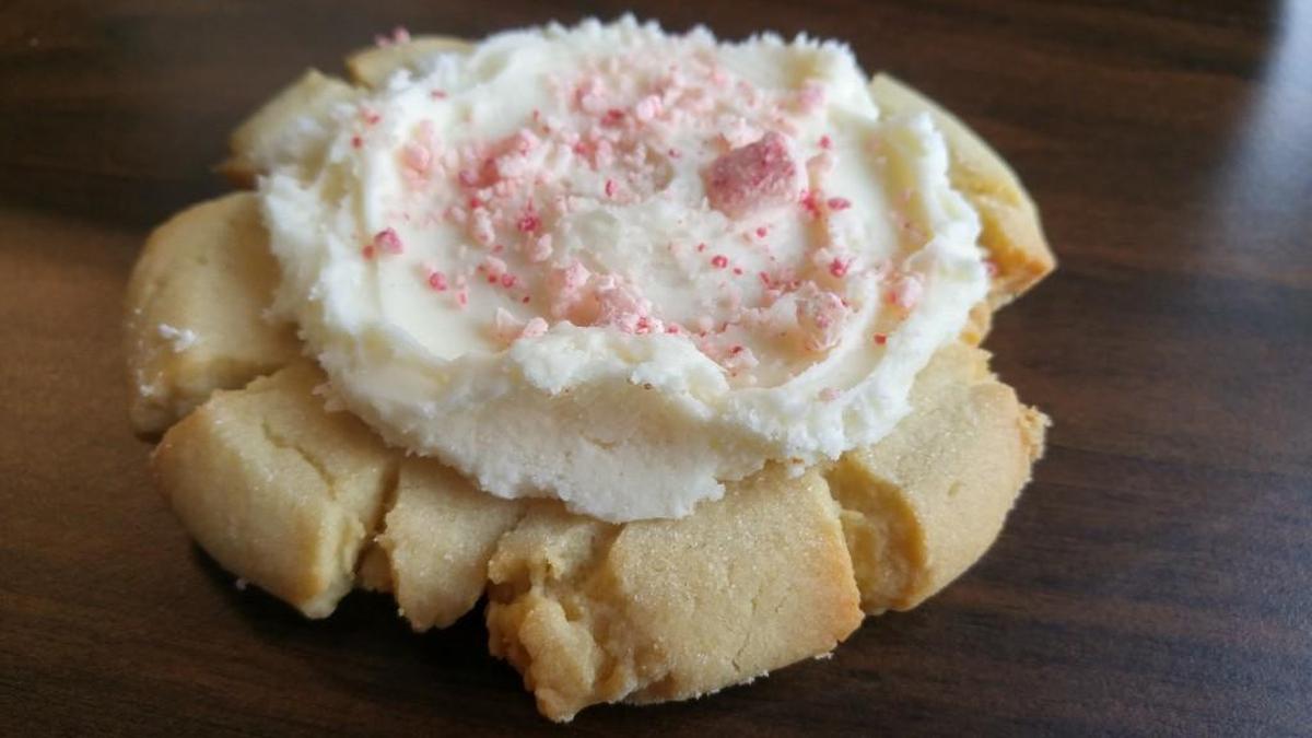 A giant sugar cookie from The Tattered Apron Bakery.