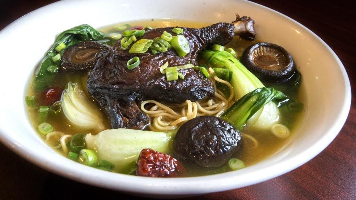 A bowl of braised duck soup with egg noodles from Hue Ky Mi Gia in Tacoma.