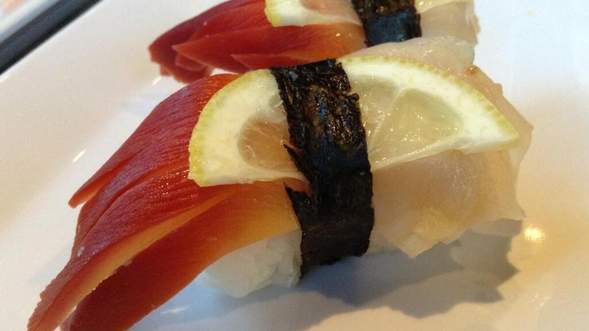 
Surf clam nigiri at Sushi Art in Puyallup.
