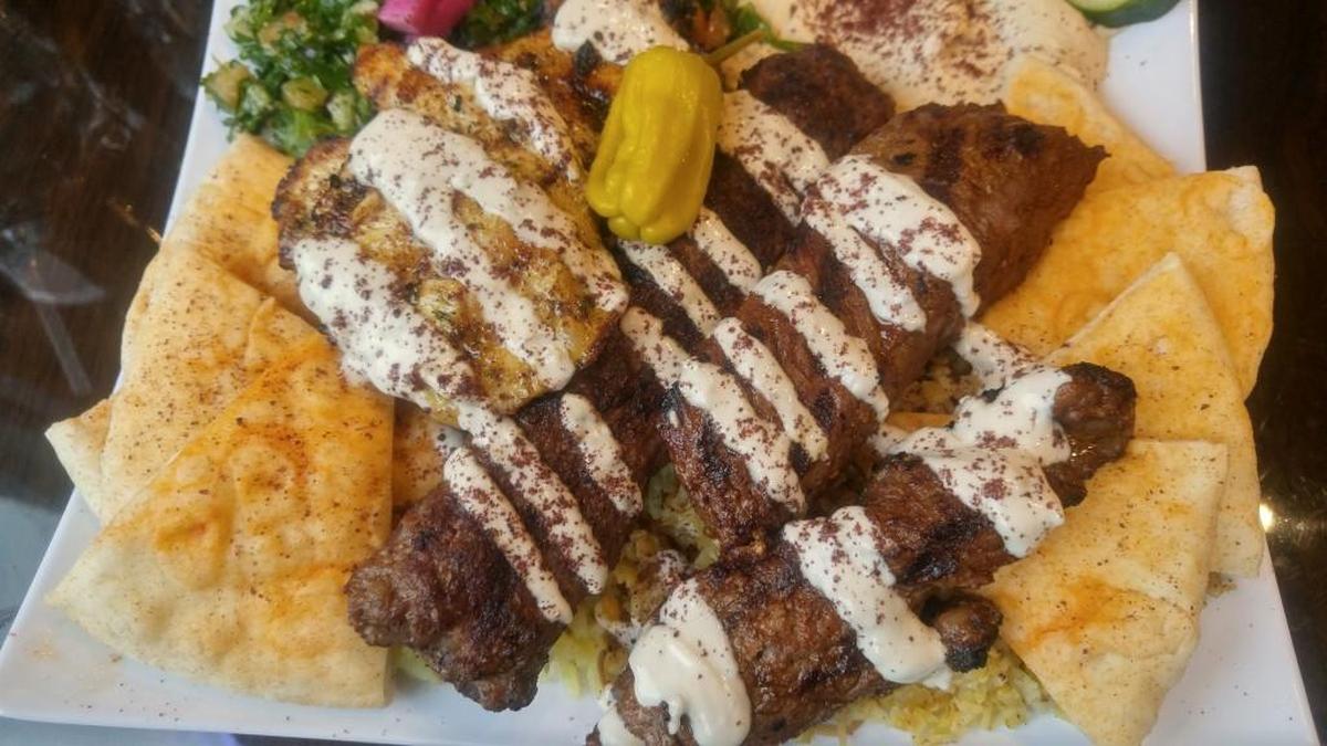 A combo kebab plate with steak, lamb and chicken from the newly opened University Place Mediterranean Gyro Grill.