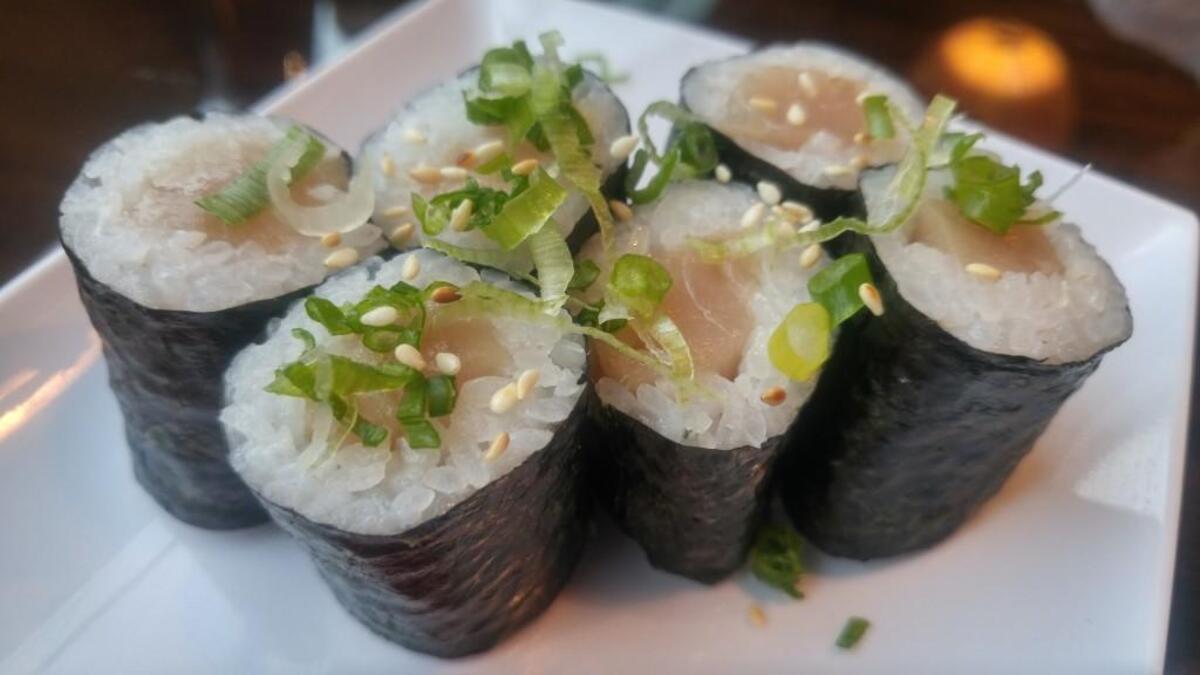A yellowtail tuna roll at Happy Teriyaki in Lakewood.