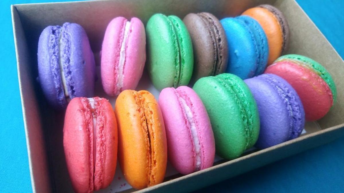 A pretty box of macaron cookies from the Girl Loves Cake Desserts booth at the Steilacoom Farmers Market every Wednesday.