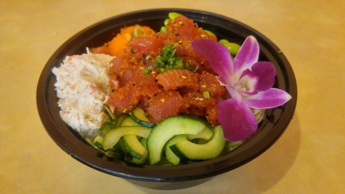 An ahi poke bowl from downtown Tacoma’s Happy Teriyaki #4.