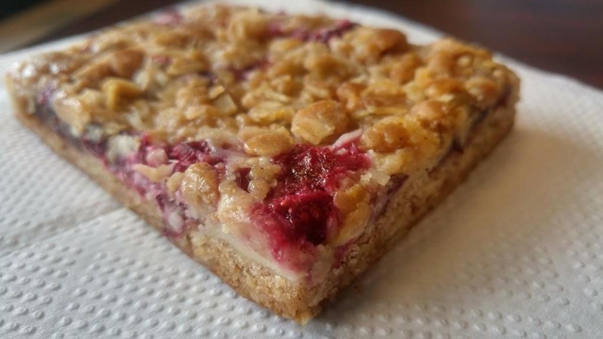 A cranberry oatmeal bar with Greek yogurt from the Garden Bar in Tacoma.