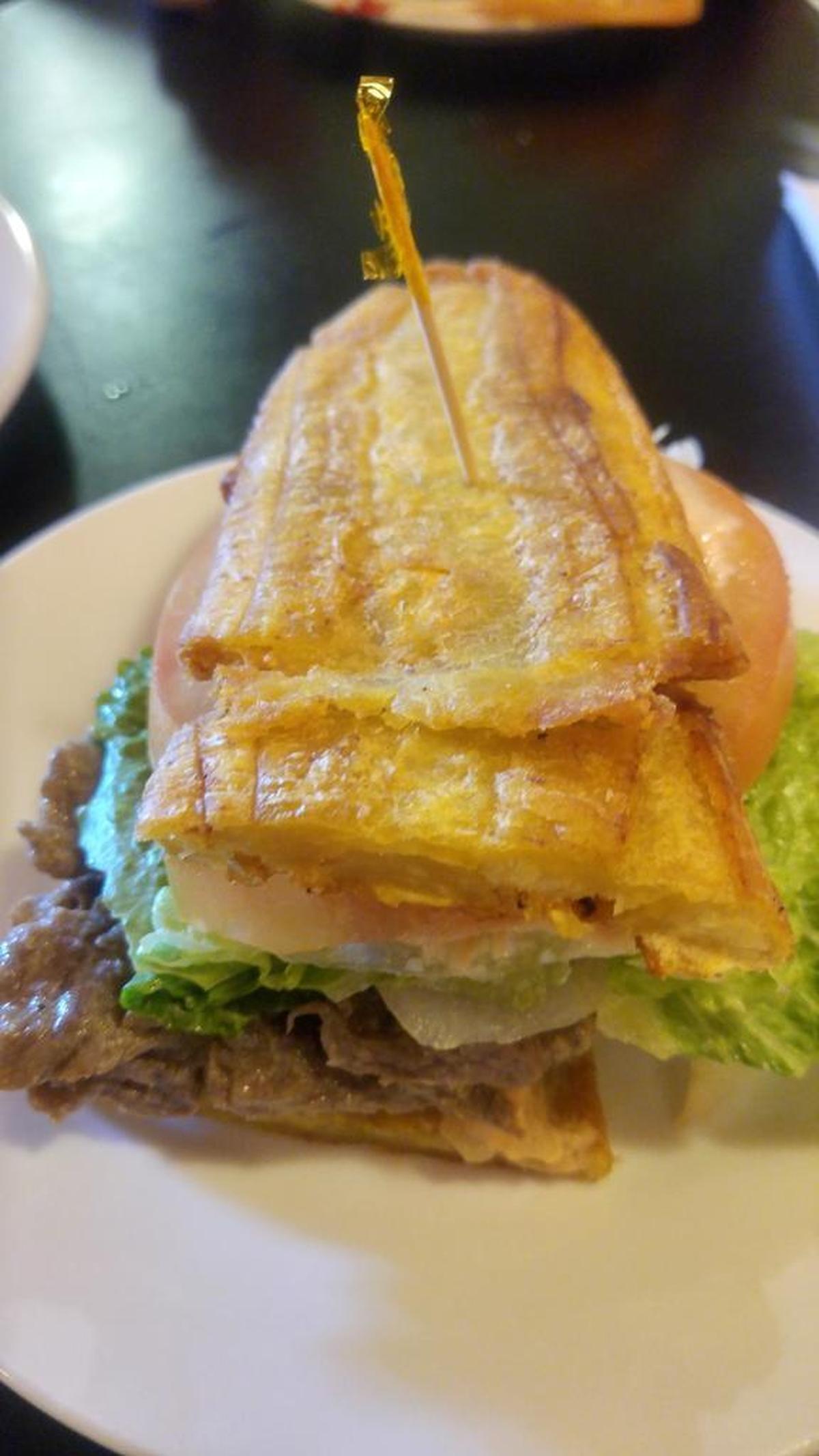 Steak is three layers deep on the jibarito.