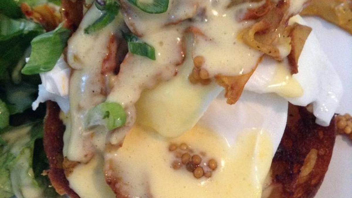 Eggs Benedict from De La Terre, newly opened in Steilacoom.