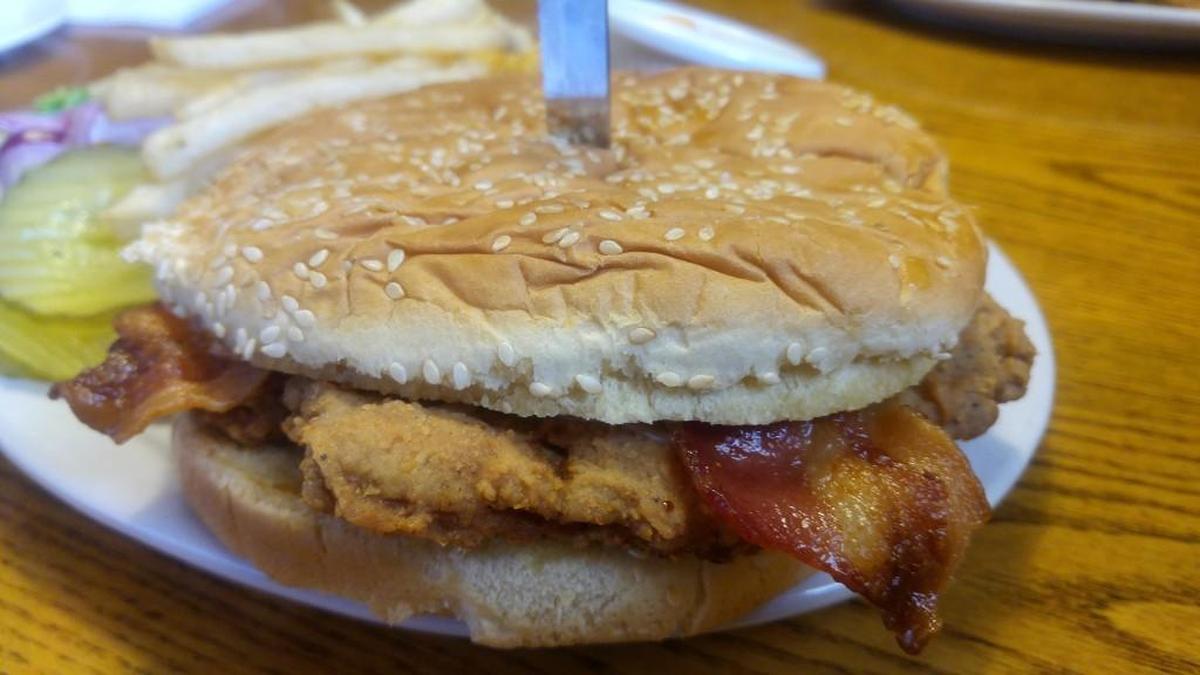 The chicken fried steak burger with chipotle mayo at Homestead Restaurant and Bakery.