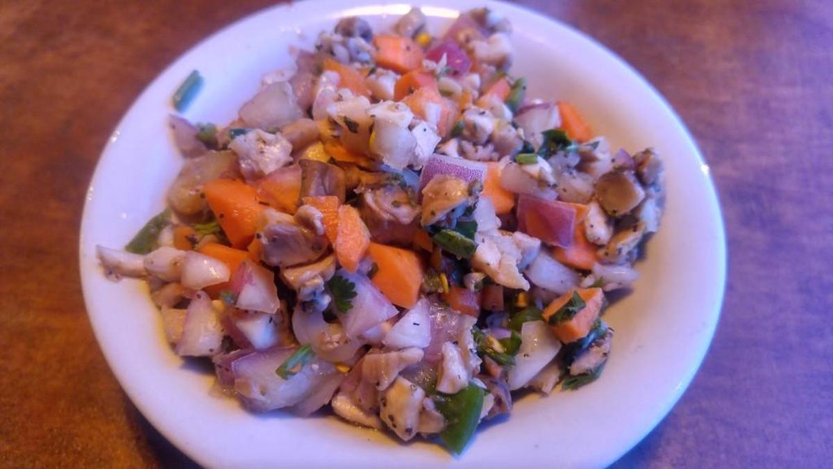 Mushroom pico de gallo at Agaves Grill accompanies chips.