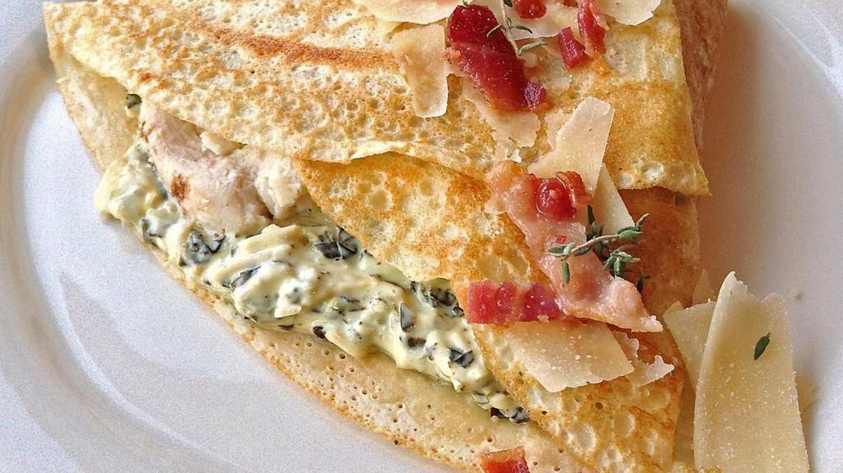 A chicken, artichoke, bacon and spinach crepe from Craft 19, a creperie and coffee house that is now open in downtown Sumner.