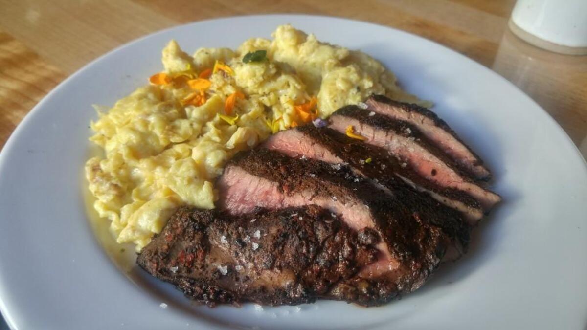 Beef heart steak rubbed with coffee from Honey Coffee + Kitchen in Tacoma.