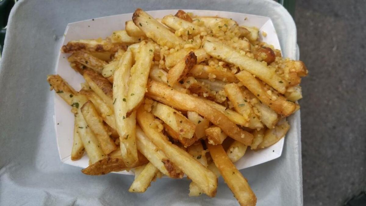 An order of garlic fries served during the 2016 Rainiers season at Cheney Stadium.