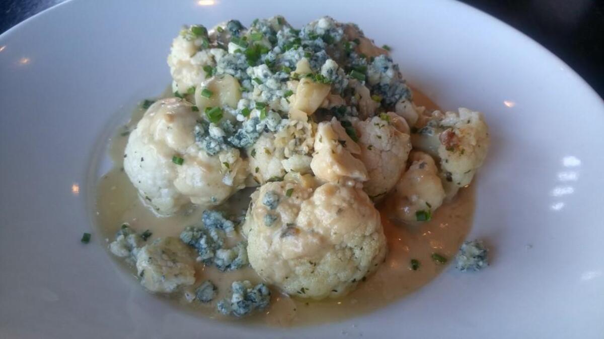 Braised cauliflower with a sherry shallot sauce and blue cheese from Green.House in Gig Harbor.
