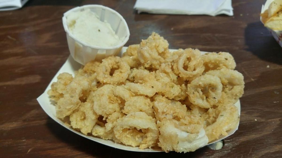 Fried calamari with skordalia sauce from the 2016 Tacoma Greek Festival.