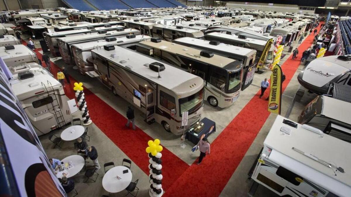 Recreation vehicles on display at the Tacoma RV Show in the Tacoma Dome in 2014.