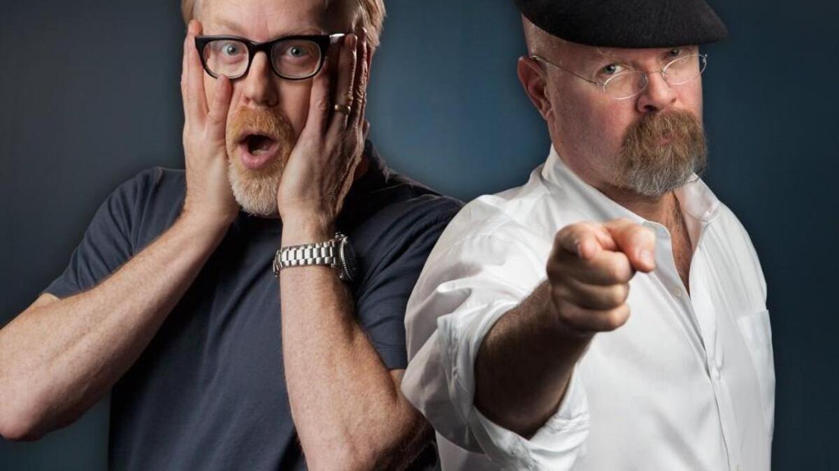 TV’s favorite myth busters, Adam Savage, left, and Jamie Hyneman are bringing a live show to Seattle’s Paramount Theatre on Monday.