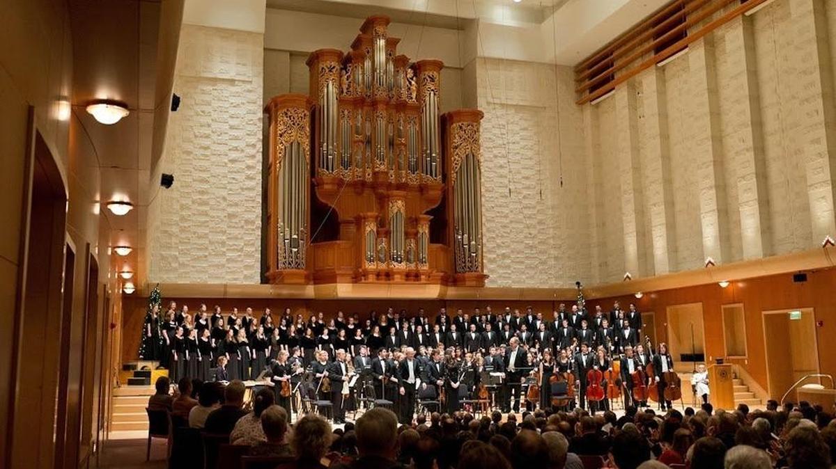 PLU choirs and orchestra perform in Lagerquist Hall in 2014.