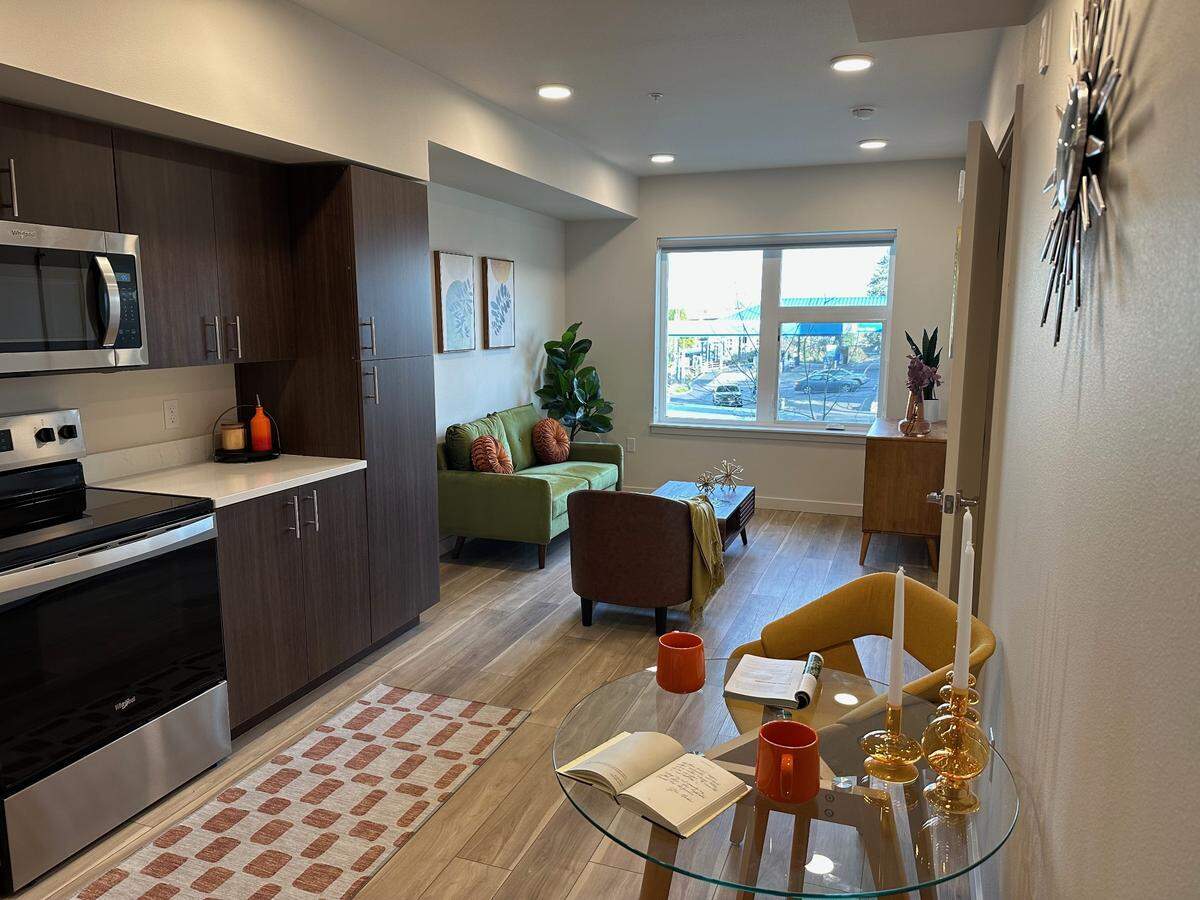 A model one-bedroom unit was on display at Wednesday’s Cornus House event in Tacoma.