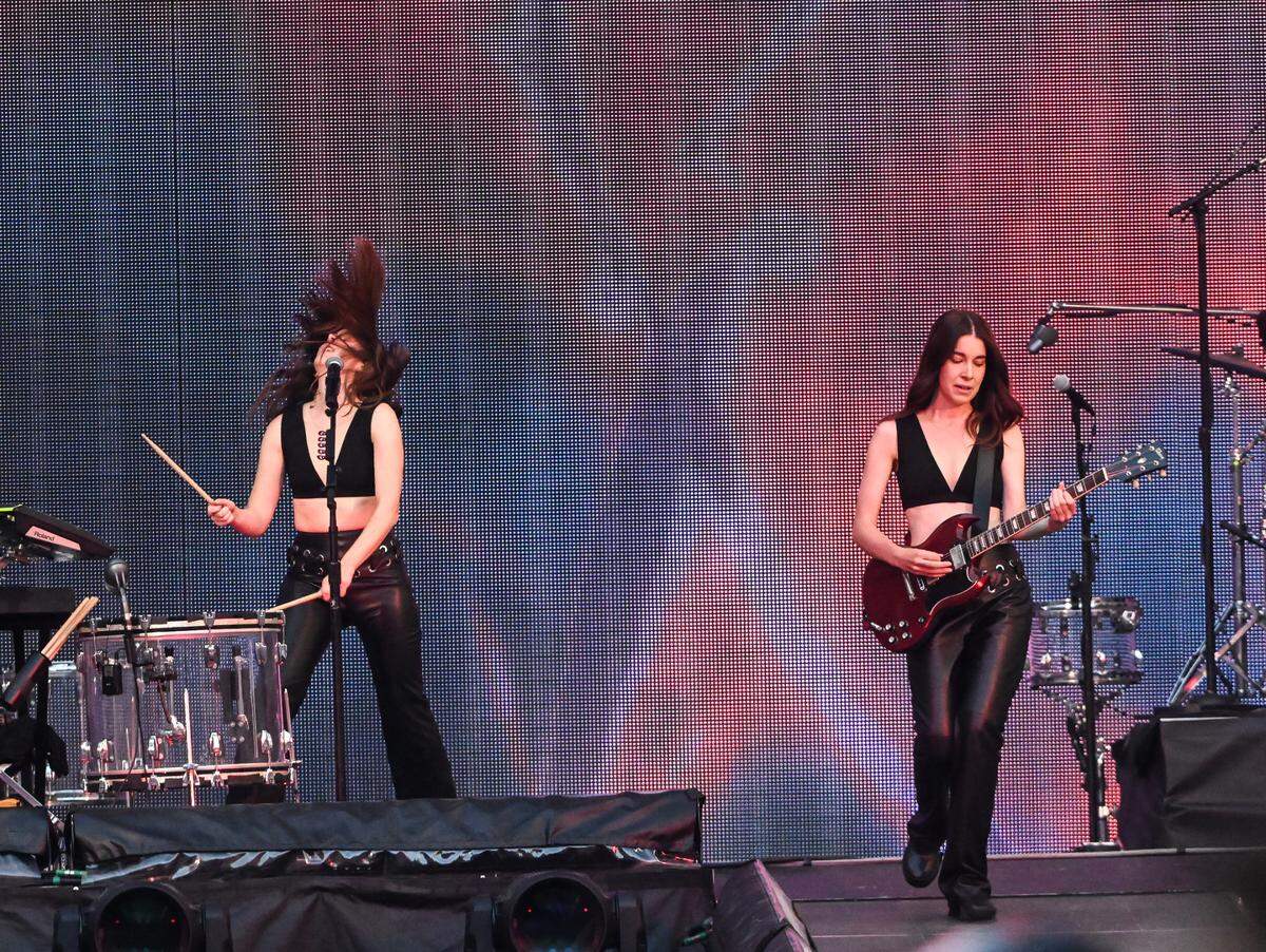 HAIM performs as one of the opening acts for Taylor Swift’s Eras Tour, July 22, 2023.