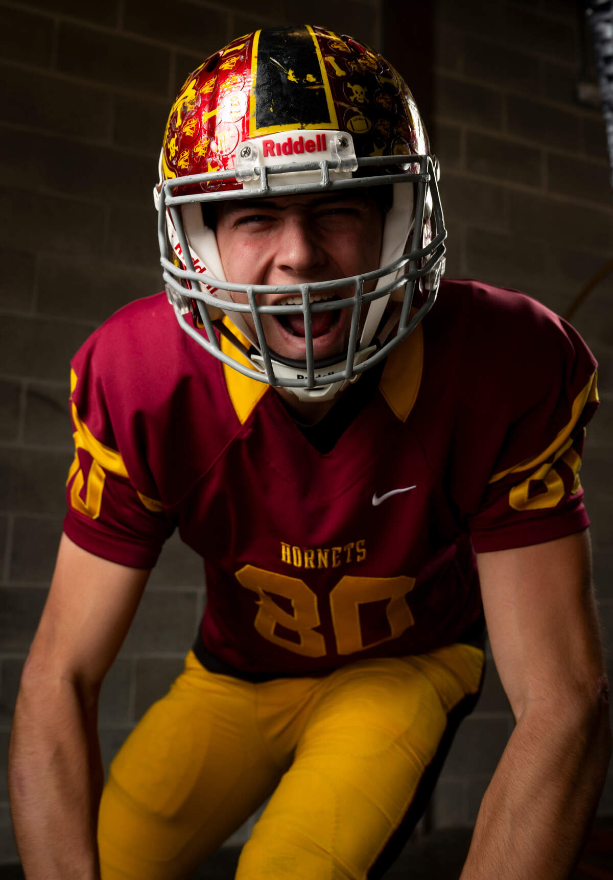 Enumclaw senior linebacker Karson Holt poses for a portrait after being selected as first-team defense for The News Tribune’s 2023 All-Area football team at Mount Tahoma High School, on Sunday, Dec. 10, 2023, in Tacoma, Wash.