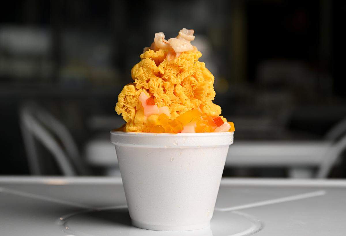The Mango Rainbow is piled high with mango snow, rainbow jellies, strawberries and lychees at Let it Snow, an Asian dessert shop in Tacoma’s South End.