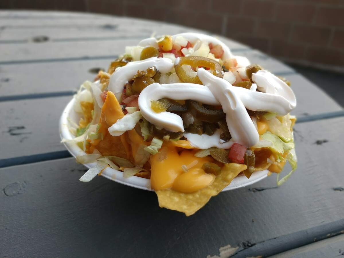 Grande nachos from the La Familia Cantina stand at Cheney Stadium.