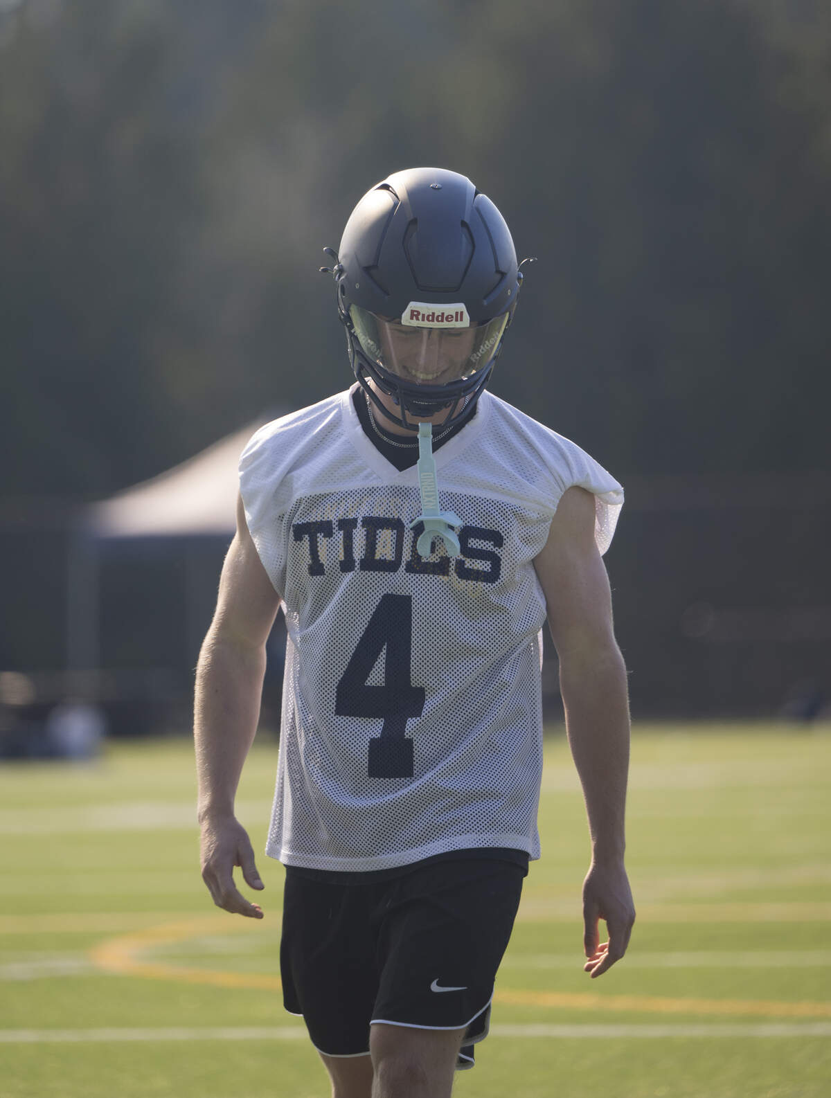Gig Harbor running back Henry Blake walks off the field during a football practice at Gig Harbor High School on Tuesday, Aug. 26, 2025, in Gig Harbor, Wash.