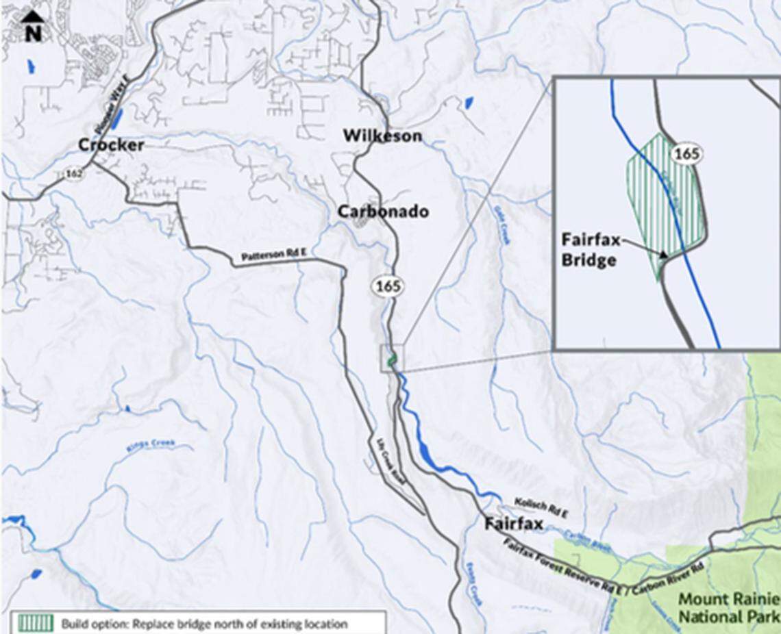 A map of the first proposed option, which would involve building a new bridge north of the current bridge’s existing location.