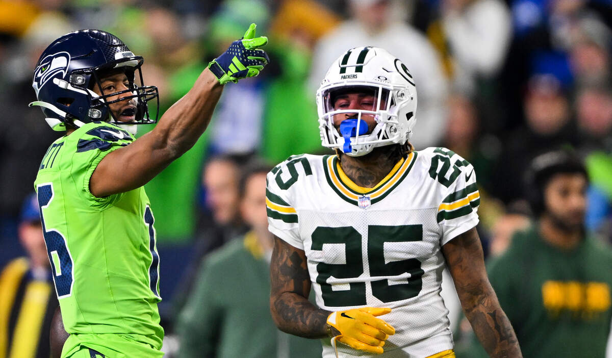 Seattle Seahawks wide receiver Tyler Lockett (16) reacts to a 22-yard first down catch during the third quarter of the game against the Green Bay Packers at Lumen Field, on Sunday, Dec. 15, 2024, in Seattle, Wash.