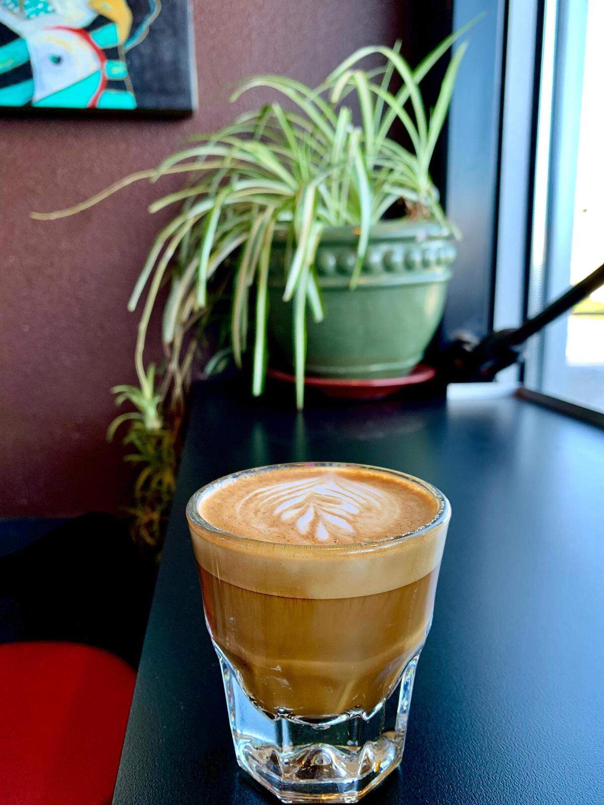 A textbook cortado at Valhalla Coffee in Tacoma, Washington, voted the best coffee roaster in Tacoma and Pierce County by readers of The Tacoma News Tribune.