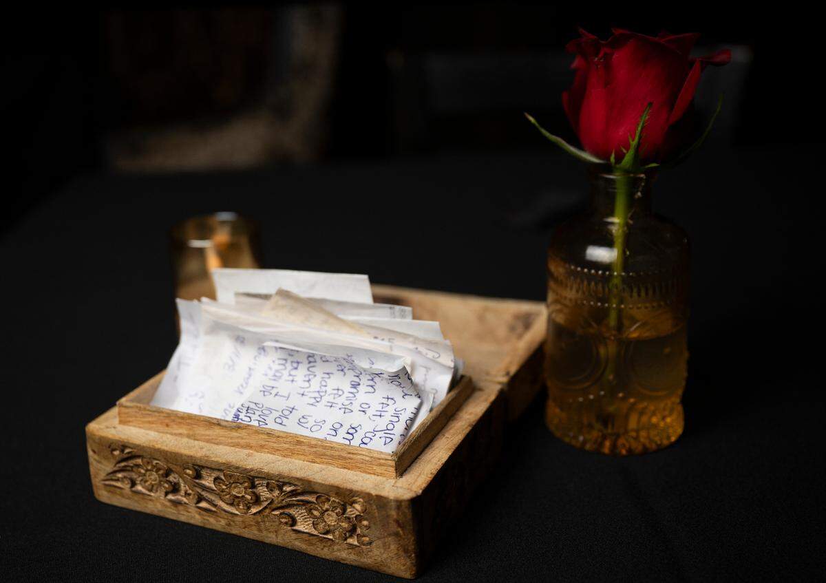 Boxes of love notes and other handwritten tales from diners overflowed from boxes scattered around the restaurant. The tradition began organically early in Over the Moon’s tenure but became one of its lasting legacies.