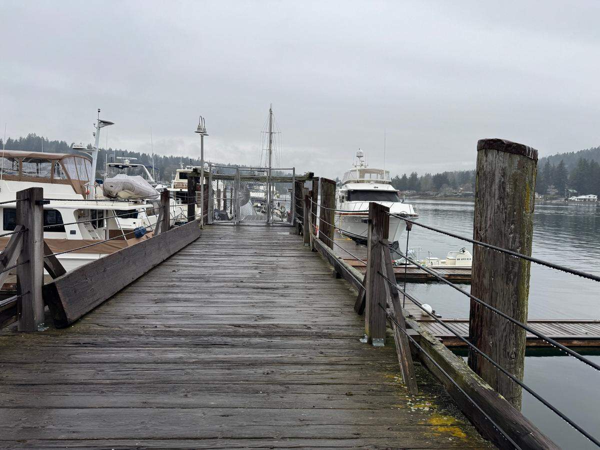 Ancich Dock, pictured on Saturday, Feb. 8, 2025 at 3615 Harborview Dr., is one of several docks in Gig Harbor built by Croatian fishermen and dates back to the 1920s. The owner of the dock and his property manager propose to replace the aging structure with environmentally-friendly materials and offer moorage space for up to 17 boats, open to both commercial fishing vessels and yachts.