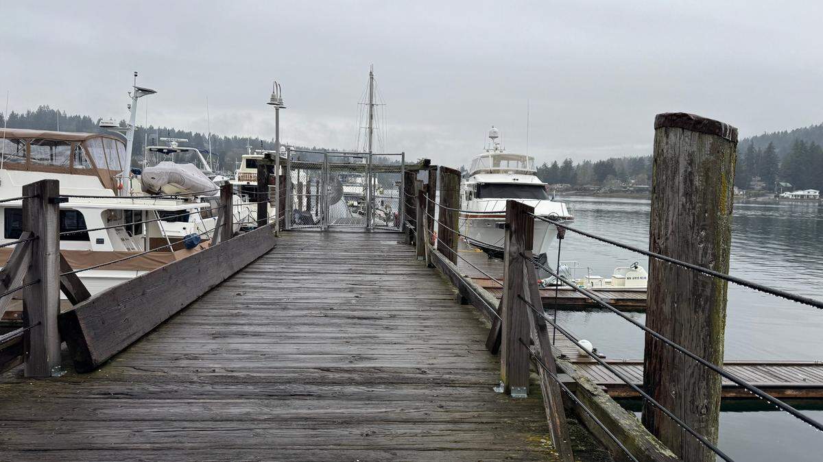 Ancich Dock, pictured on Saturday, Feb. 8, 2025 at 3615 Harborview Dr., is one of several docks in Gig Harbor built by Croatian fishermen and dates back to the 1920s. The owner of the dock and his property manager propose to replace the aging structure with environmentally-friendly materials and offer moorage space for up to 17 boats, open to both commercial fishing vessels and yachts.