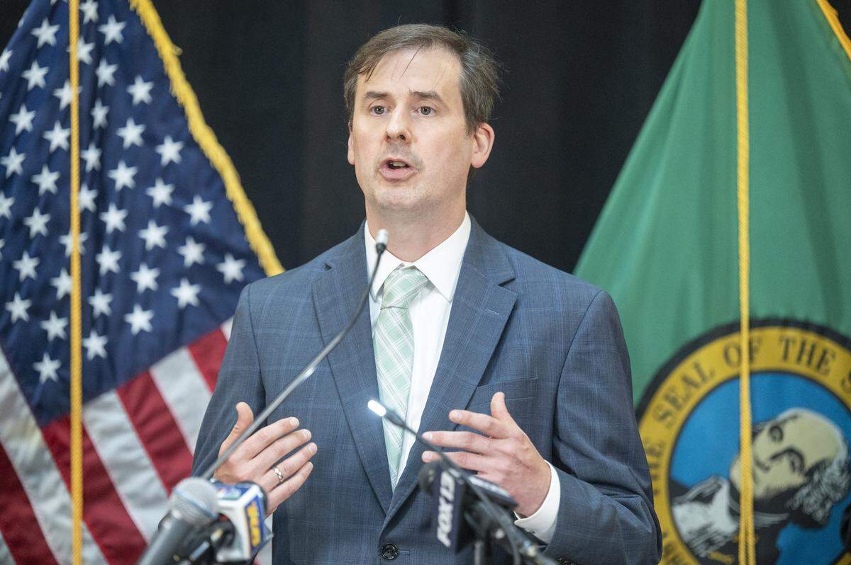 Thomas M. Woods, Deputy Criminal Chief with the Western District of Washington U.S. Attorney's Office, speaks during a press conference on the takedown of a drug-trafficking ring on Thursday, Aug. 21, 2025, at the Tacoma Police Department in Tacoma, Wash. The drug-trafficking ring was the subject of an 18-month investigation, including a two-month wiretap, led by the FBI.