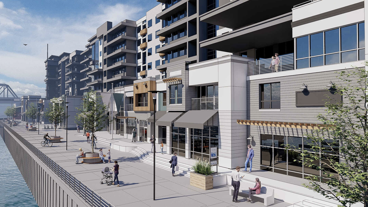 Renderings accompanying the marketing for Site 11 on Dock Street show potential mixed-use residential development.