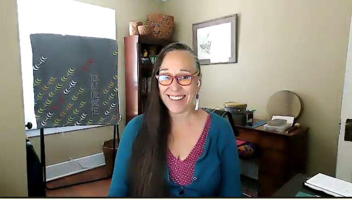 Burke Museum of Natural History and Culture Tribal Liaison Polly Olsen, a member of the Yakama Nation, spoke during the Seattle CityClub’s “Civic Boot Camp: Weaving Social Responsibility with Native Values” digital event Friday afternoon, June 18.