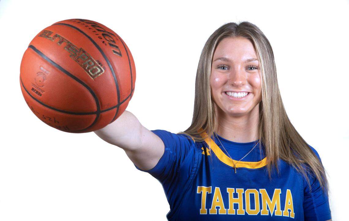 Tahoma senior Hope Hassmann is The News Tribune’s All Area Girls Basketball Player of the Year. She is photographed at Curtis High School in University Place, Washington, on Saturday, March 11, 2