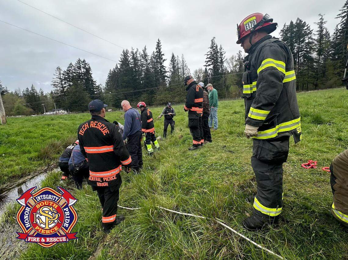 Firefighters in Roy rescue a horse that was stuck in a creek on April 28, 2026.