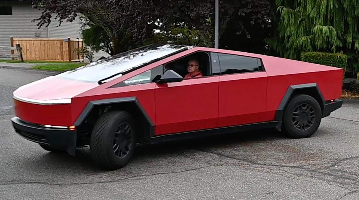 Steilacoom mayor Dick Muri takes his newly leased Tesla Cybertruck out for a drive in Steilacoom, Washington, on Tuesday, Aug. 20, 2024. Muri - who owns no gas-powered vehicles - will be hosting his annual electric vehicle festival in Steilacoom on Aug. 25.